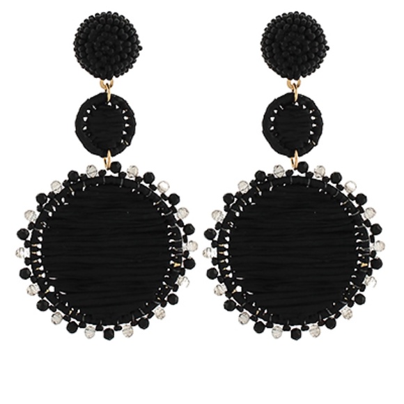 Floral Round Raffia Drop Earrings - Picture 2 of 2